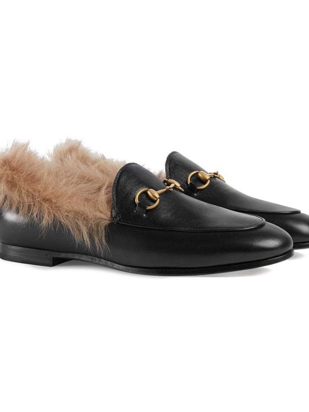 Gucci Leather Fur Lined Jordaan Loafers -Black
